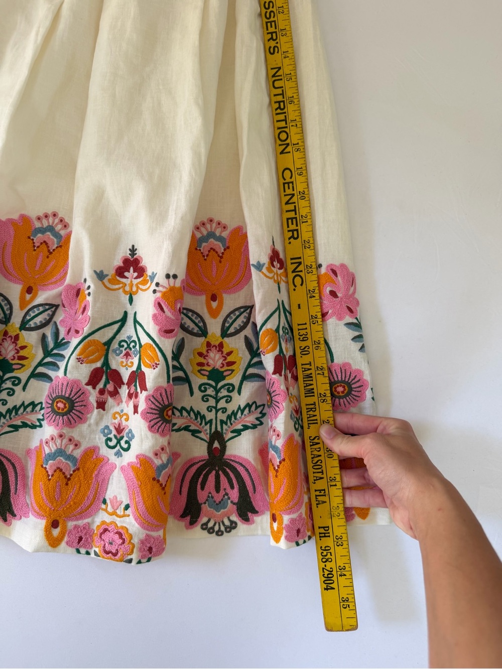 Boden Verity Linen Embroidered Floral Trim Pleated Midi Skirt US 6R - Picture 8 of 16